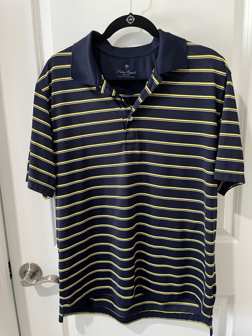 Palm Beach Polo Men’s Navy and Yellow Striped Performance Polo
